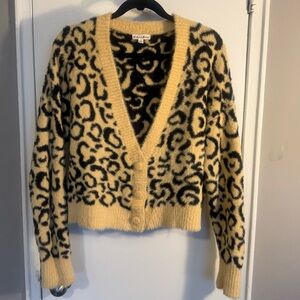 For Love & Lemons Black and Tan Leopard Print Crop Cardigan